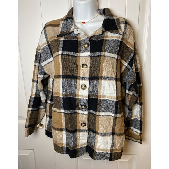 Miss Sparkling Jacket Shacklet Plaid Button-Up Jacket, S - Picture 1 of 8